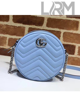 Gucci GG Marmont Mini Round Shoulder Bag 550154 Pastel Blue 2020