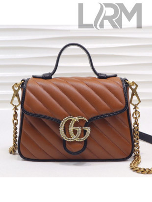 Gucci GG Diagonal Marmont Leather Mini Top Handle Bag 547260 Cognac/Black 2019