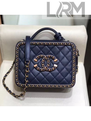 Chanel Quilted Lambskin Medium Vanity Case Bag With Chain A93343 Blue/Gold 2020