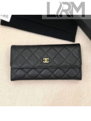 Chanel Classic Quilted Grained Leather Flap Wallet A50096 Black/Gold