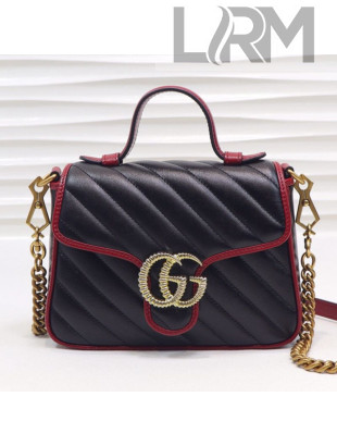 Gucci GG Diagonal Marmont Leather Mini Top Handle Bag 583571 Black/Red 2019