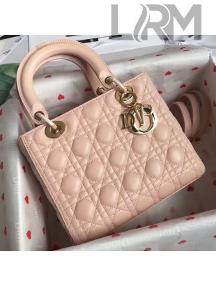 Dior Medium Lady Dior Bag In Pale Pink Lambskin 2018(Gold-tone Metal)