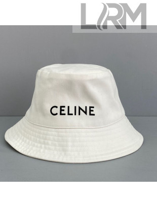 Celine Canvas Bucket Hat with CELINE Print White 2021