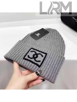 Chanel Wool Knit Hat with Square CC Gray 2021