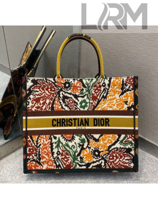 Dior Large Book Tote Bag in Yellow Multicolor Paisley Embroidery 2021