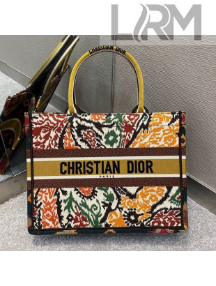 Dior Small Book Tote Bag in Yellow Multicolor Paisley Embroidery 2021