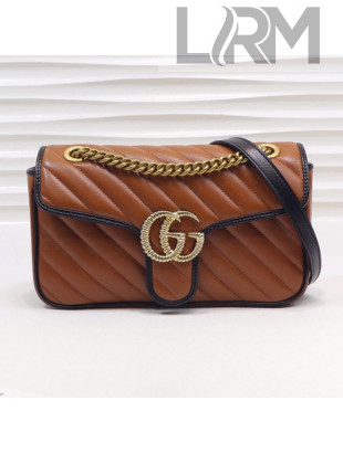 Gucci GG Diagonal Marmont Small Shoulder Bag ‎443497 Cognac/Black 2019