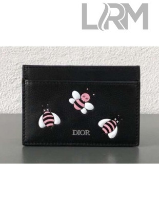 Dior × Kaws Black Card Holder With Pink Bees  