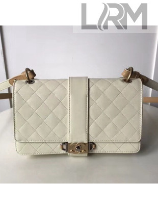 Chanel Calfskin & Ruthenium-Finish & Gold-Tone Metal Medium Flap Bag A57578 White 2018