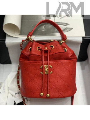 Chanel Quilted Grained and Suede Small Bucket Bag Red 2020