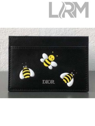 Dior × Kaws Black Card Holder With Yellow Bees  