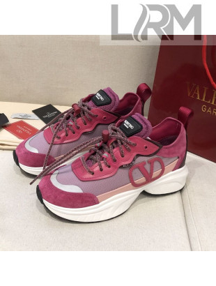 Valentino VLogo Sneakers in Suede and Calfskin Patchwork Burgundy (For Women and Men)