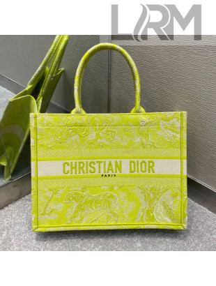 Dior Small Book Tote Bag in Lime Green Toile de Jouy Reverse Embroidery 2021