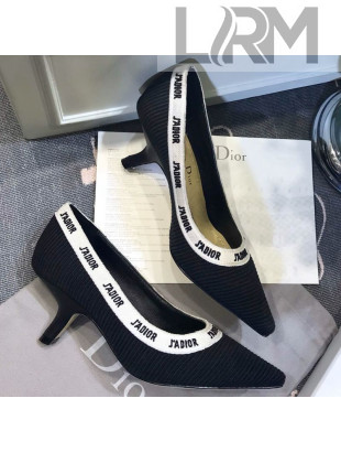 Dior J'Adior Mid-Heel Pump in Black Embroidered Ribbon Canvas 2019
