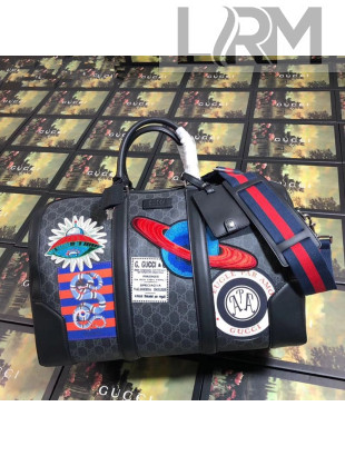 Gucci Night Courrier Soft GG Supreme Carry-on Travel Duffle Bag 474131 Black/Grey 2019