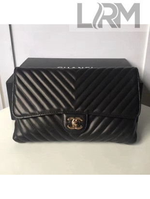 Chanel Chevron Lambskin Classic Clutch Bag A57650 Black 2018