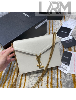 Saint Laurent Cassandra Monogram Clasp Bag in Smooth Leather 5327500 White/Gold 2020