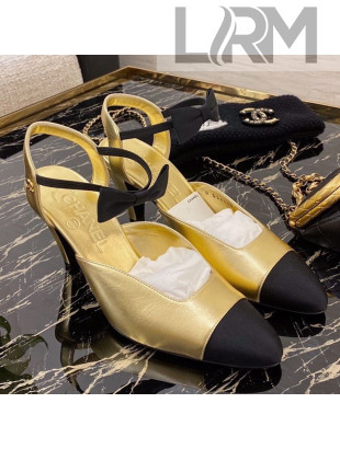 Chanel Laminated Leather Pumps with Black Bow 80MM G36360 Gold 2020