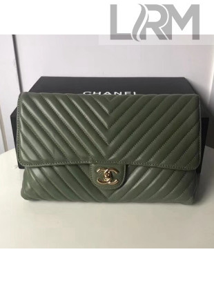 Chanel Chevron Lambskin Classic Clutch Bag A57650 Green 2018