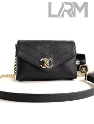 Chanel Lambskin Chevron Belt Bag Black 2018