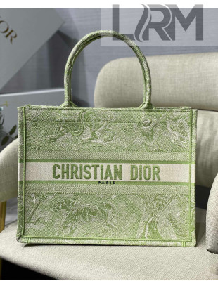 Dior Small Book Tote Bag in Green Toile de Jouy Reverse Embroidery 2021