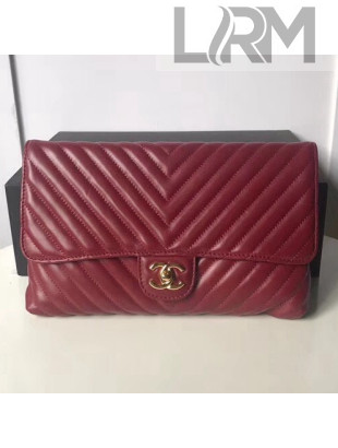 Chanel Chevron Lambskin Classic Clutch Bag A57650 Red 2018