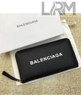Balenciaga Everyday Logo Calfskin Zip Around Wallet Black 2017