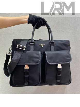 Prada Men's Nylon Briefcase Messenger Bag 2VE017 Black 2021