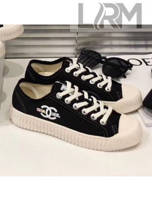 Chanel Wave Sole Canvas Sneakers Black 2019