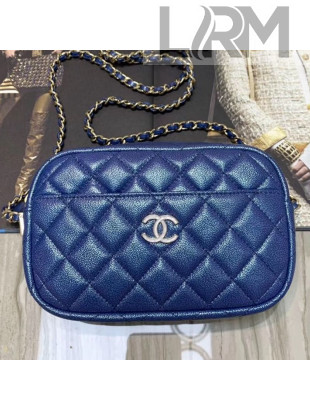 Chanel Iridescent Quilted Grained Calfskin Camera Case Shoulder Bag A91796 Blue 2019