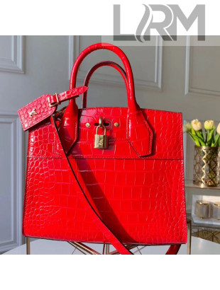 Louis Vuitton City Steamer PM Top Handle Bag in Glossy Crocodile Leather N93548 Red 2019