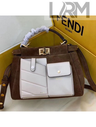 Fendi Suede Peekaboo Mini Pocket Top Handle Bag Grey Brown 2019