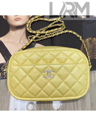 Chanel Iridescent Quilted Grained Calfskin Camera Case Shoulder Bag A91796 Yellow 2019