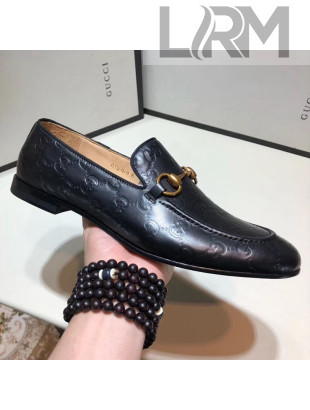 Gucci Men's Jordaan GG Calfskin Leather Horsebit Loafer Black 