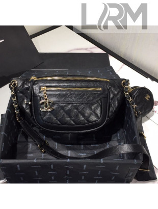 Chanel Quilted Aged Calfskin Waist Bag/Belt Bag and Coin Purse AS1077 Black 2019