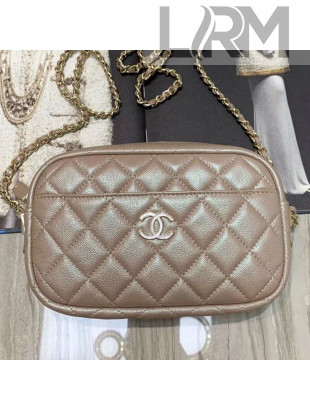 Chanel Iridescent Quilted Grained Calfskin Camera Case Shoulder Bag A91796 Beige 2019
