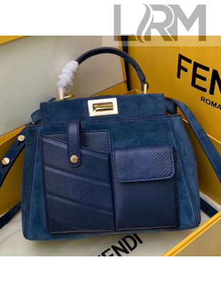 Fendi Suede Peekaboo Mini Pocket Top Handle Bag Blue 2019