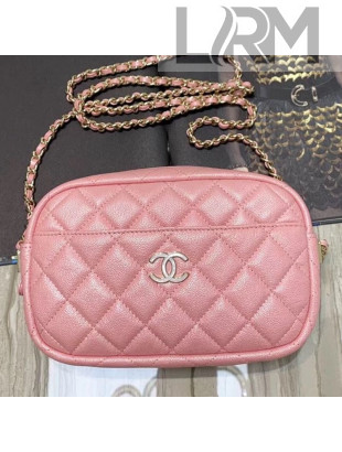 Chanel Iridescent Quilted Grained Calfskin Camera Case Shoulder Bag A91796 Pink 2019