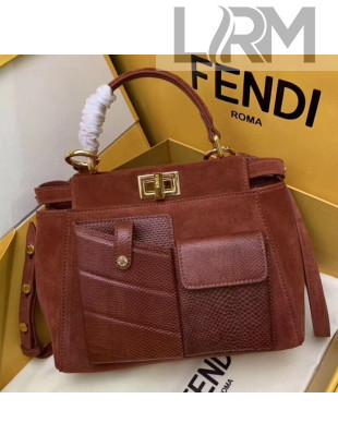Fendi Suede Peekaboo Mini Pocket Top Handle Bag Brown 2019