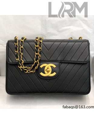 Chanel Vintage Chevron Leather Flap Bag A088 Black/Gold 2021