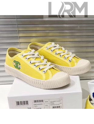 Chanel Wave Sole Canvas Sneakers Yellow 2019