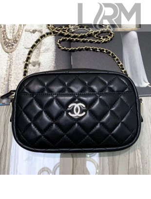 Chanel Iridescent Quilted Smooth Leather Camera Case Shoulder Bag A91796 Black 2019