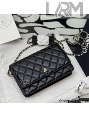 Chanel Lambskin Wallet on Chain With Camellia Black Spring-Summer 2021