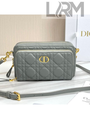 Dior Caro Double Pouch in Supple Cannage Calfskin Light Grey 2021