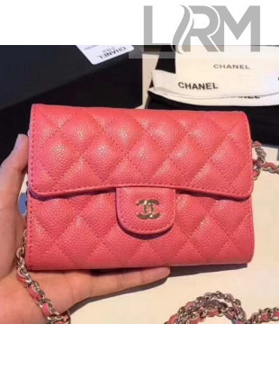 Chanel Grained Calfskin Classic Mini Clutch with Chain A84512 Rosy 2018