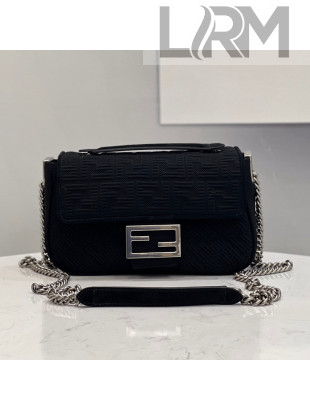 Fendi Baguette Medium Bag in Black Texture FF Fabric 2021 8529