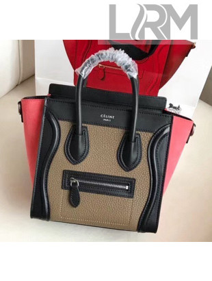 Celine Nano Luggage Handbag In Smooth/Grainy Calfskin Grey/Black/Red 2020