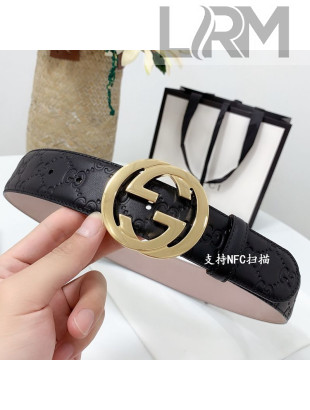 Gucci GG Calfskin Belt 4cm with Interlocking G Buckle Black/Gold 2021