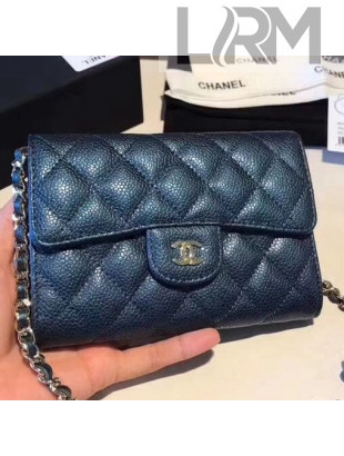Chanel Grained Calfskin Classic Mini Clutch with Chain A84512 Blue 2018