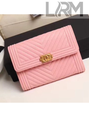 Chanel Chevron Grained Calfskin Boy Flap Bag A84385 Pink 2019